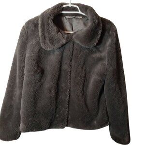 Cotton Emporium Faux Fur Cropped Jacket Gray M Hook Front Plush Fuzzy USA